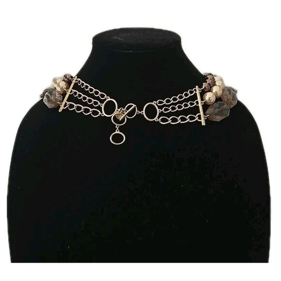 Stella & Dot Triple Strands Faux Glass  Pearl & Acrylic Brown Beads Necklace - Picture 7 of 9